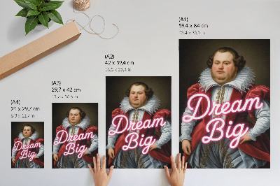 Sieninis plakatas Istorinis portretas neoninis užrašas kontrastuoja su moderniu