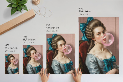 Sieninis plakatas Moters su kramtomąja guma portretas, retro stilius