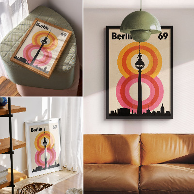 Plakatas svetainei Retro atmosferos bokšto apskritimas spalvingi žiedai