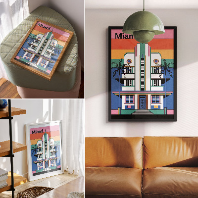 Plakatas svetainei Art deco tropinių spalvų palmių energija Majamyje