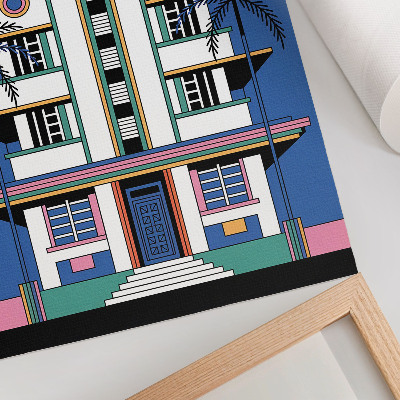 Plakatas svetainei Art deco tropinių spalvų palmių energija Majamyje
