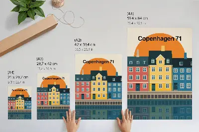 Plakatas svetainei spalvingas namas prie vandens minimalistiniu stiliumi