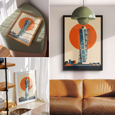Plakatas Oranžinė saulė modernus dangoraižis geometrinės formos