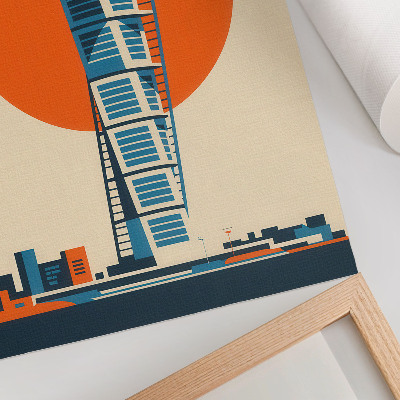 Plakatas Oranžinė saulė modernus dangoraižis geometrinės formos