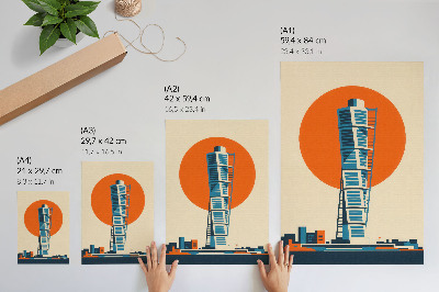Plakatas Oranžinė saulė modernus dangoraižis geometrinės formos
