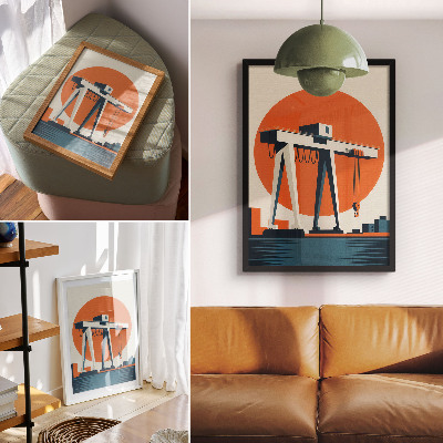 Sieninis plakatas Retro kranas oranžinis pramoninis apskritimas
