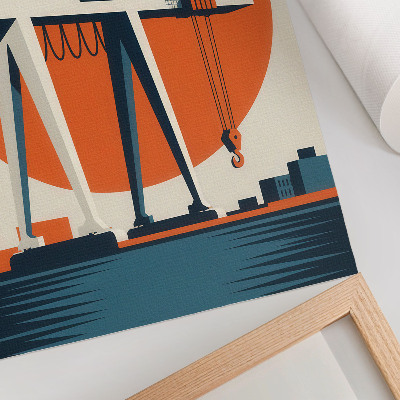 Sieninis plakatas Retro kranas oranžinis pramoninis apskritimas