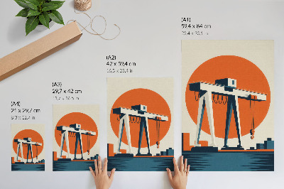 Sieninis plakatas Retro kranas oranžinis pramoninis apskritimas