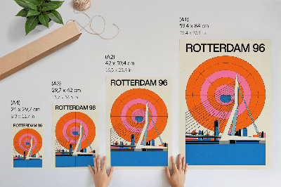 Plakatas svetainei Tiltas ir miestas geometriniuose raštuose