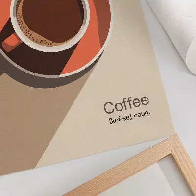 Plakatas svetainei minimalistinis šiltų spalvų kavos puodelis