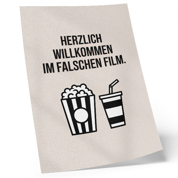 Plakatas svetainei Prasmingo teksto ikonografija kino smėlio spalvos fone