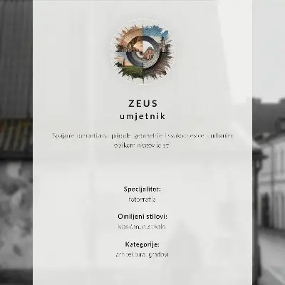Plakatas siaura gatvelė su daugiabučiais, bokštu ir mėlynu paltu