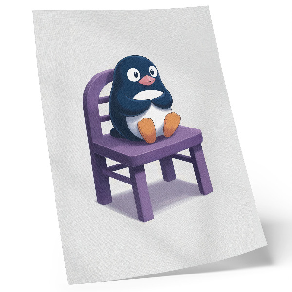 Plakatas Violetinis pingvinas ant kėdės Džiaugsmo minimalizmas