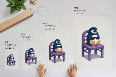 Plakatas Violetinis pingvinas ant kėdės Džiaugsmo minimalizmas