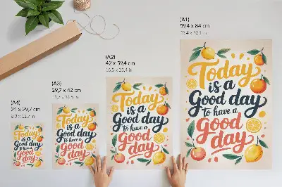Plakatas su spalvingomis modernaus stiliaus citrusinių vaisių raidėmis