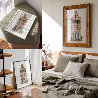 Plakatas Raudonų plytų žali langai klasikinės architektūros