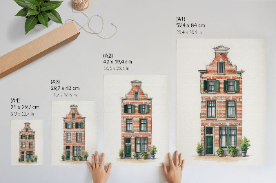 Plakatas Raudonų plytų žali langai klasikinės architektūros