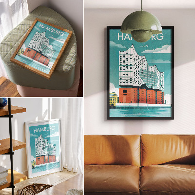Dekoratyvinis plakatas Moderni architektūra mėlynoje ir debesų spalvų