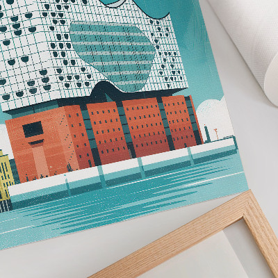 Dekoratyvinis plakatas Moderni architektūra mėlynoje ir debesų spalvų