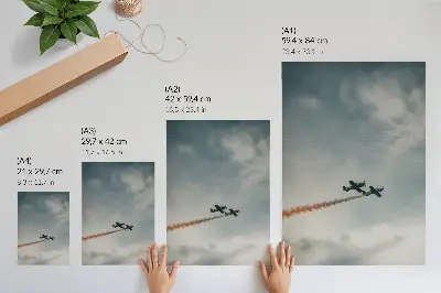 Sieninis plakatas du lėktuvai danguje minimalizmo stiliumi