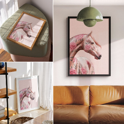 Sieninis plakatas Arklys su gėlėmis romantiškas elegancija modernumas