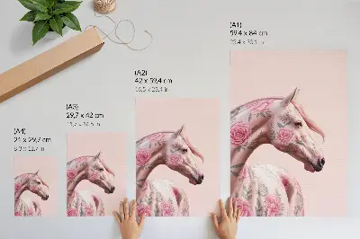 Sieninis plakatas arklys su gėlėmis romantiškos elegancijos stiliaus