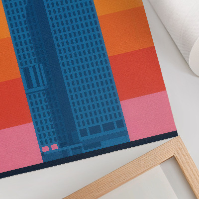 Sieninis plakatas Modernus pastatas oranžinis ir rožinis fonas