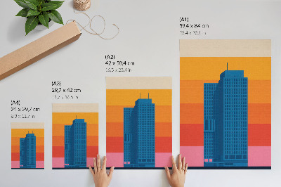 Sieninis plakatas Modernus pastatas oranžinis ir rožinis fonas