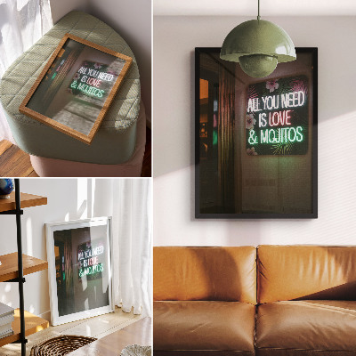 Plakatas Neoniniai užrašai tropinių lapų ryškiomis spalvomis vasarą
