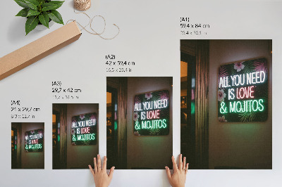 Plakatas Neoniniai užrašai tropinių lapų ryškiomis spalvomis vasarą