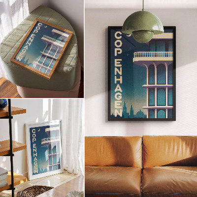 Dekoratyvinis plakatas Vakaro miesto moderni architektūra