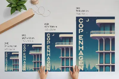 Dekoratyvinis plakatas moderni vakaro miesto architektūra