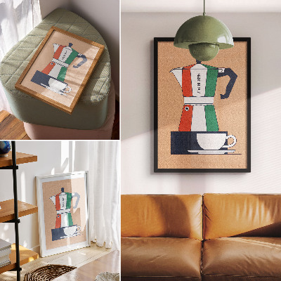 Dekoratyvinis plakatas Spalvinga kavinė, itališkos spalvos, moderni atmosfera