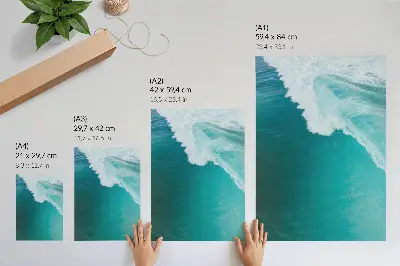 Plakatas turkio spalvos vandenyno bangos su ramia ir harmoninga atmosfera