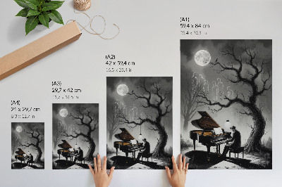 Sieninis plakatas Prislopintos spalvos vaiduokliai pianinas mėnulis