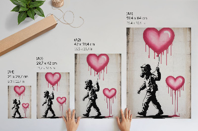 Plakatas Gatvės menas kontrastuoja su širdimis ir figūra