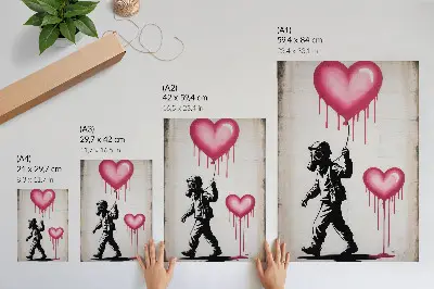 Plakatas gatvės menas su širdimis ir figūra