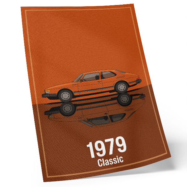 Dekoratyvinis plakatas Retro automobilis oranžiniame vintažinio stiliaus veidrodyje