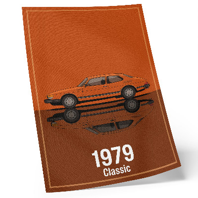 Dekoratyvinis plakatas Retro automobilis oranžiniame vintažinio stiliaus veidrodyje