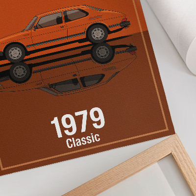 Dekoratyvinis plakatas Retro automobilis oranžiniame vintažinio stiliaus veidrodyje
