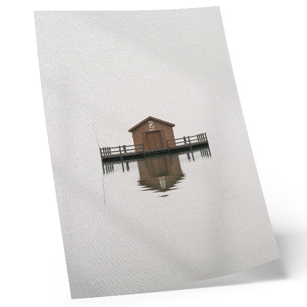 Plakatas svetainei Minimalistinis medinis namelis prie vandens