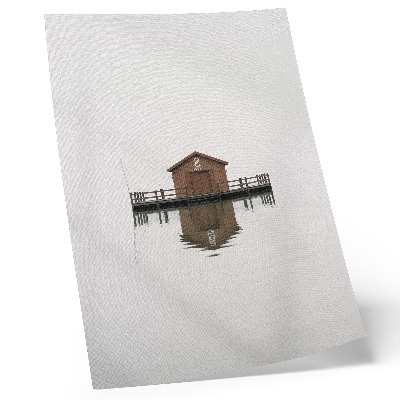 Plakatas svetainei Minimalistinis medinis namelis prie vandens