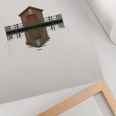 Plakatas svetainei Minimalistinis medinis namelis prie vandens