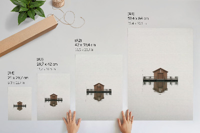 Plakatas svetainei Minimalistinis medinis namelis prie vandens