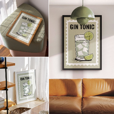 Plakatas Užrašas GIN TONIC žali ir balti elementai