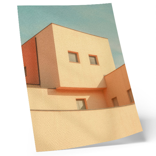 Plakatas svetainei Geometrinės architektūros smėlio spalvos fasadas