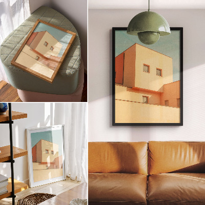 Plakatas svetainei Geometrinės architektūros smėlio spalvos fasadas