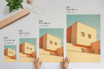 Plakatas svetainei Geometrinės architektūros smėlio spalvos fasadas