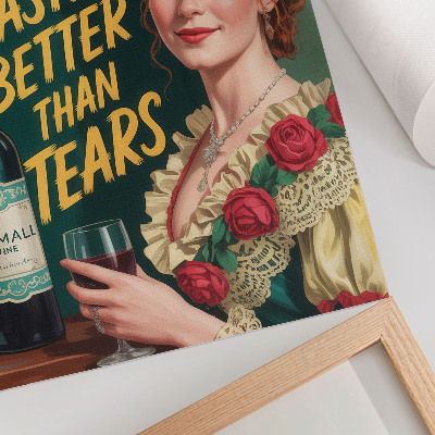 Sieninis plakatas Retro elegantiška moteris su vynu ir užrašu