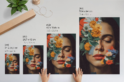 Dekoratyvinis plakatas Spalvingas veidas su gėlėmis žavi emocijomis ir subtilumu
